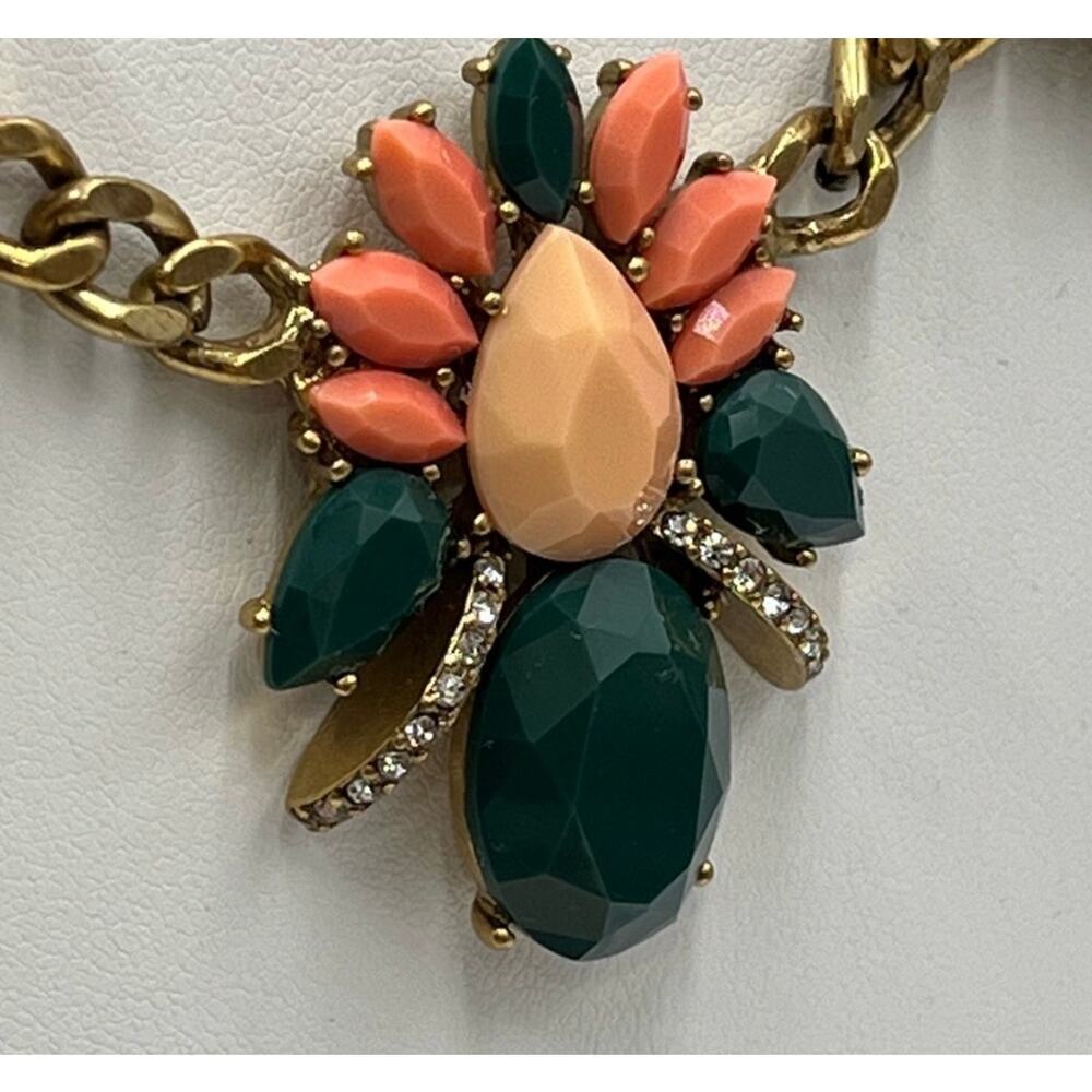 J. Crew Rhinestone Peach Green Salmon‎ Gold Tone Chain Statement Necklace New - Picture 10 of 12